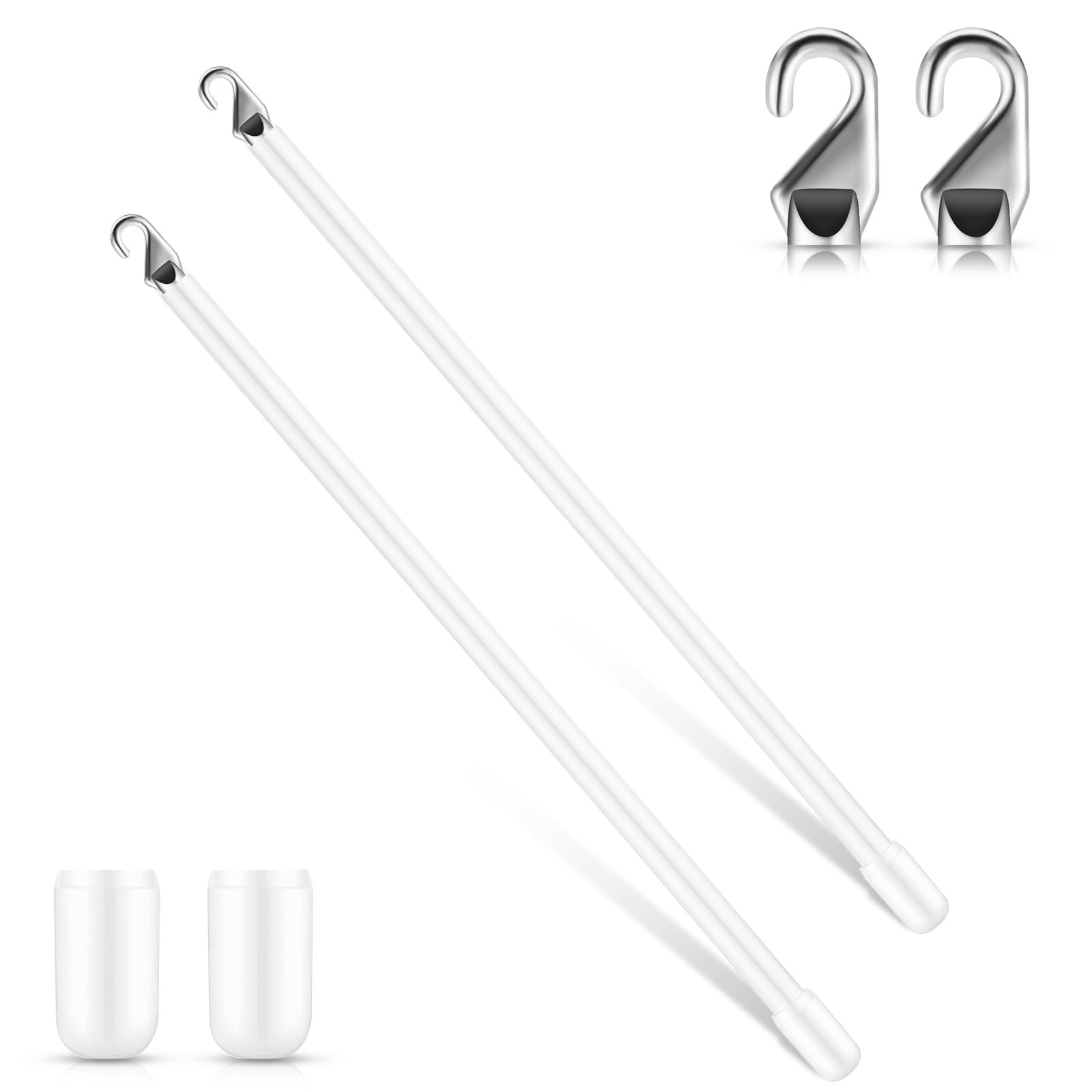 Therwen 2 Pcs PVC Long Blind Wand Replacement with Hook and Handle White Vertical Blinds Wand Opener Stick Curtain Wand Tilt Rod for Windows Accessory Curtain Door Shades (12 inch)