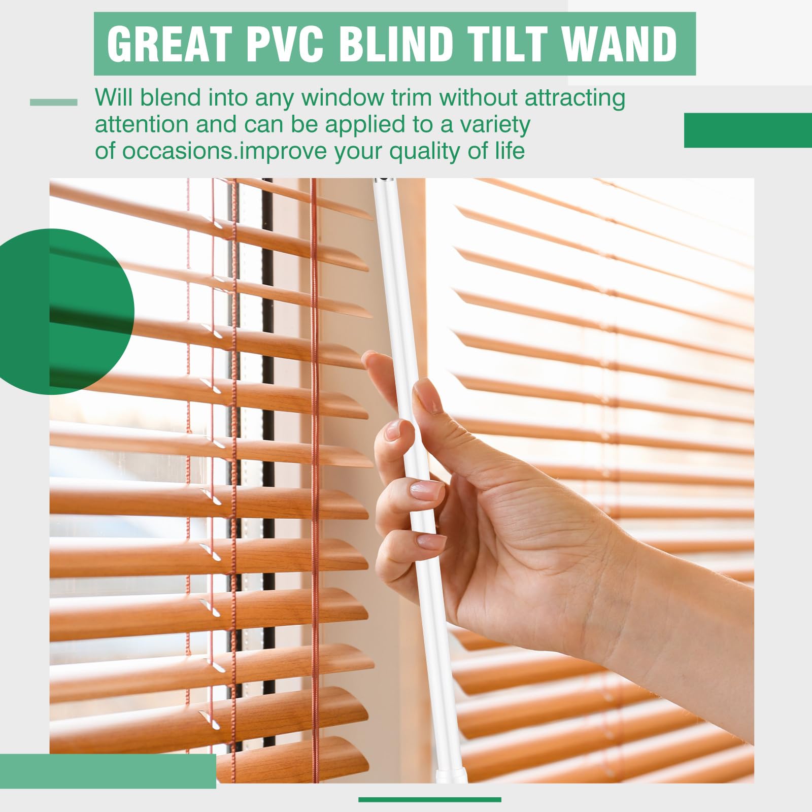 Therwen 2 Pcs PVC Long Blind Wand Replacement with Hook and Handle White Vertical Blinds Wand Opener Stick Curtain Wand Tilt Rod for Windows Accessory Curtain Door Shades (12 inch)