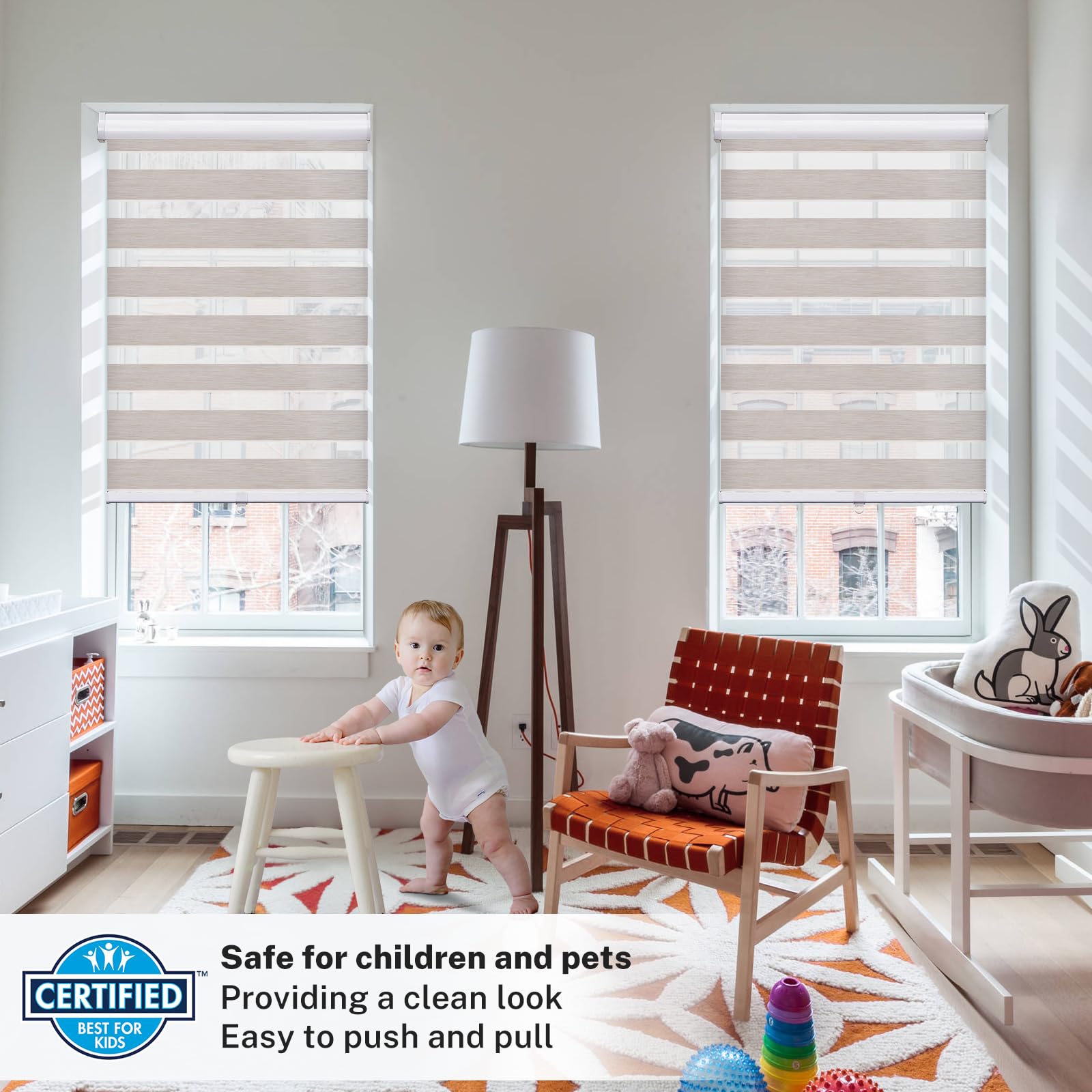 Pasoun Zebra Blinds Cordless Dual layer Window Shades Blackout Roll up Blinds Light Control Day and Night Easy to Install Roller Shades for Home（ Autumn，18" W X 48" H ）