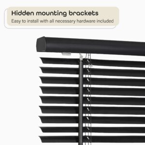 Cordless Light Filtering Mini Blind - 27 Inch Width, 48 Inch Length, 1" Slat Size - Black - Cordless GII Morningstar Horizontal Windows Blinds for Interior by Achim Home Decor