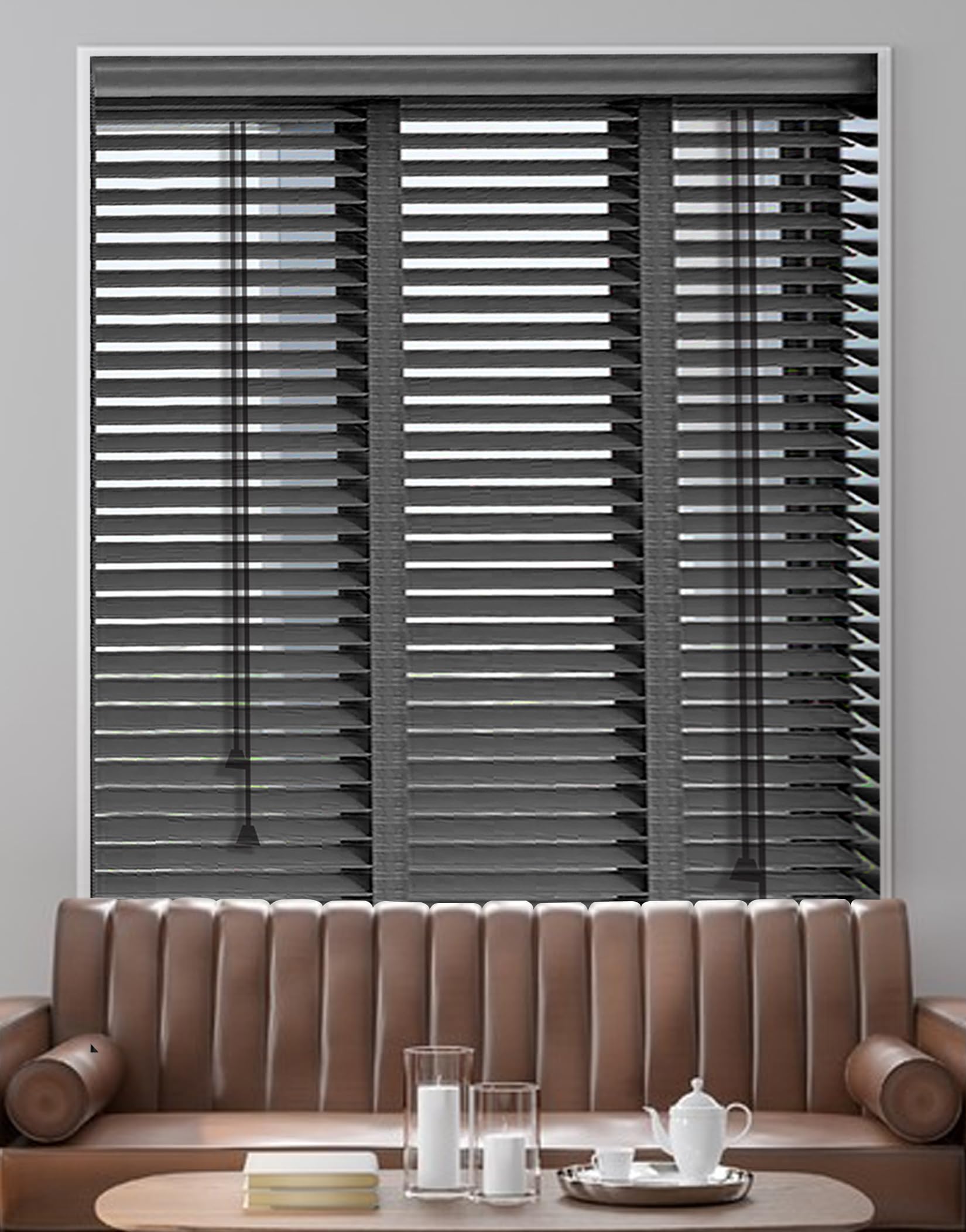 Wooden Blinds for Windows, 5cm Slats Wood Window Blinds & Shades, Blackout Blinds Venetian Blindsfor Interior Windows, Filtered Light Horizontal Blinds Privacy Curtains