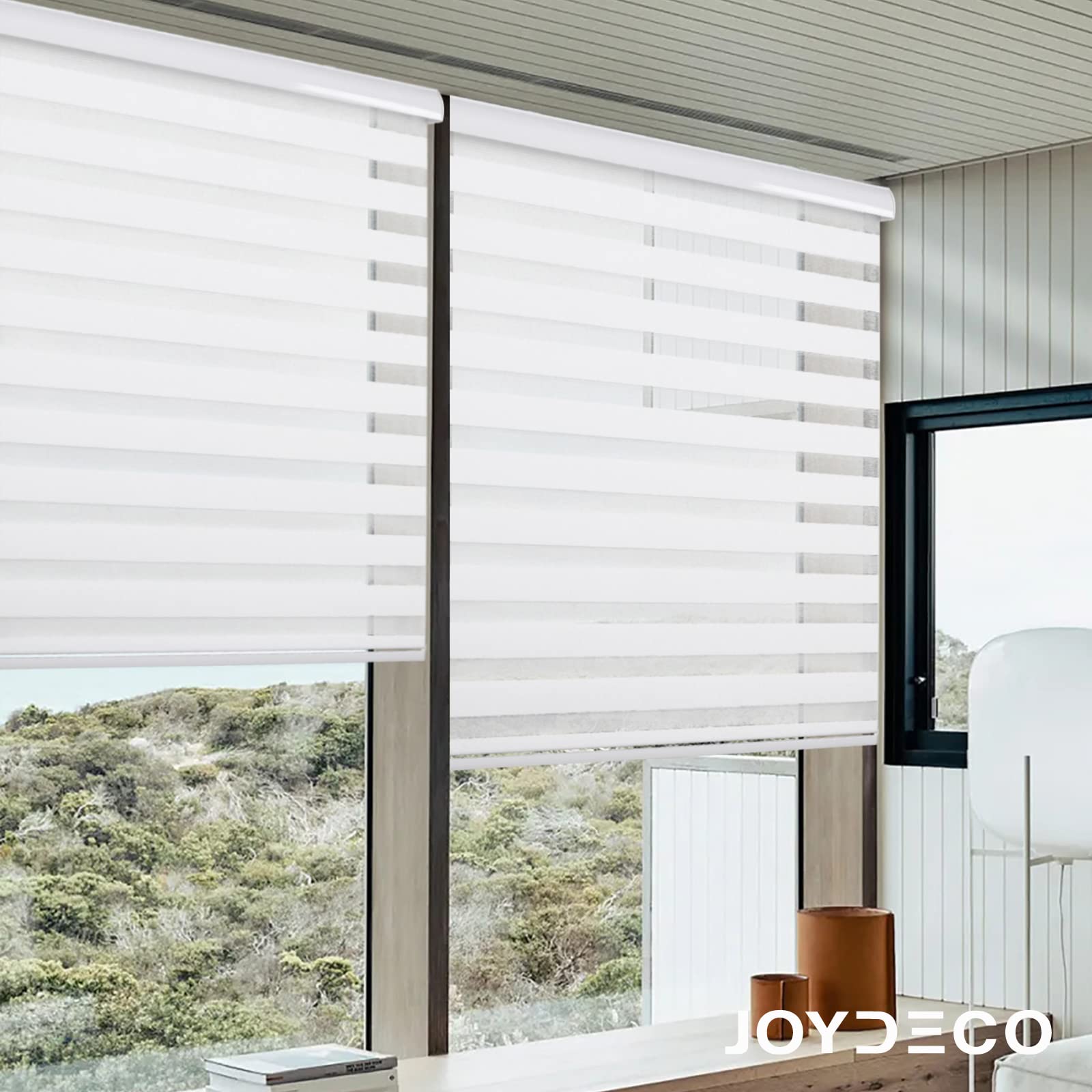 Joydeco White Sheer Zebra Blinds for Windows Cordless 70 Inch Wide,Privacy Light Filtering Dual Layer Roller Shades for Home Office Bedroom, 70" W×75" H