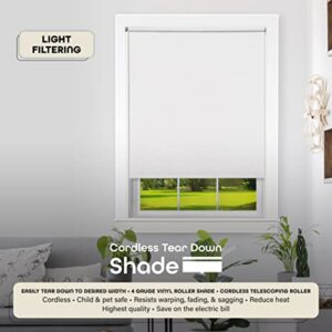 Cordless Tear Down Light Filtering Shade - 55 Inch Width, 72 Inch Length - White- Cord-Free Customizable Room Darkening Horizontal Mini Vinyl Windows Blinds for Interior by Achim Home Decor