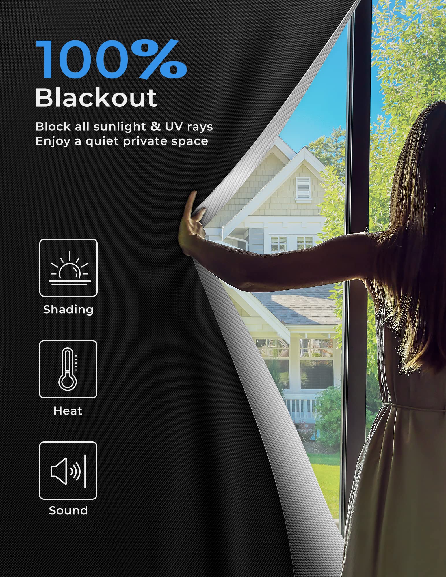 Sumobaby 75"x57" Portable Blackout Curtains, Blinds for Windows with Hook & Loop Tapes, 100% Blackout Window Shades, Window Curtains Easy to Cut Fit for Bedroom, Baby Room and TV Room (Black)