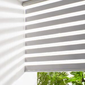 persilux cordless zebra blinds for windows (33" w x72 h, grey) free-stop roller windows shades dual layer light control for day and night, light filtering sheer shades for home, easy to install