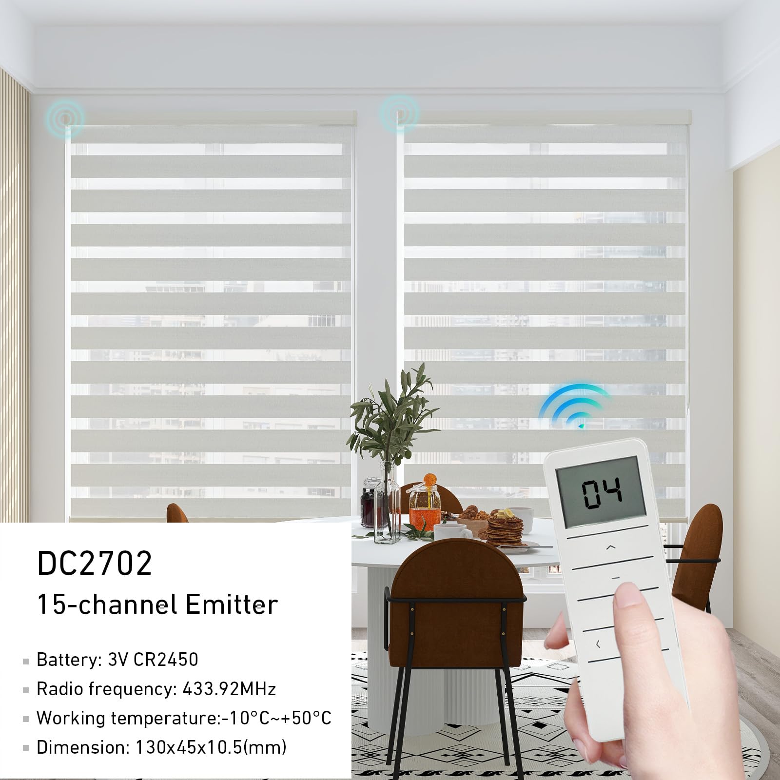 HUIYEETEX 15 Channel Blind Controller - DC2702 Wireless Control for Motorized Roller Shades, RF 433.92 Wall Control Emitter