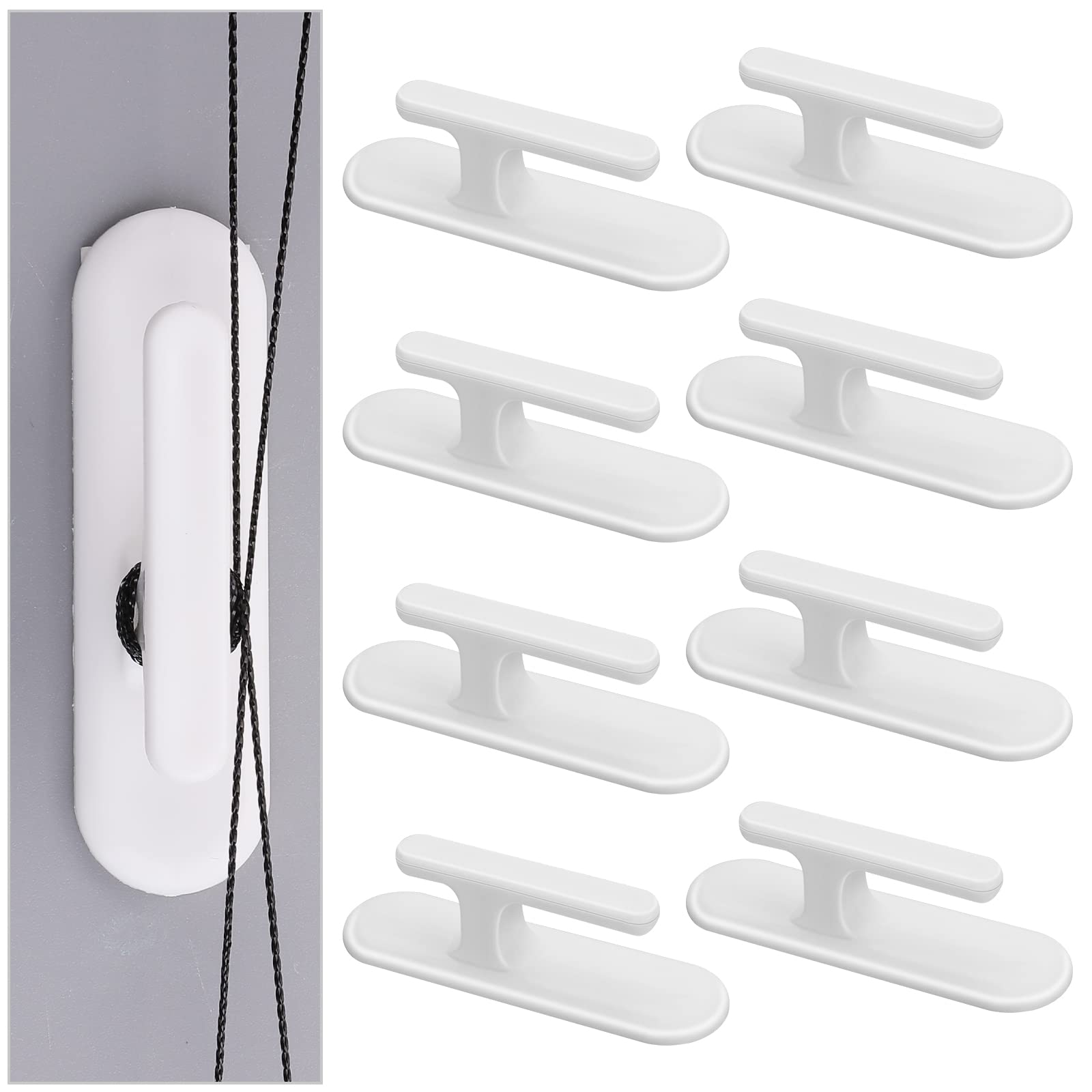 Grevosea 8 Pieces Blind Cord Winding Safety Blind Cord Hooks Blind Cord Holder Adhesive Wall Hook Wrap Cleats Baby Proofing for Home Office Window Blinds Curtains Sun Shades Ropes White