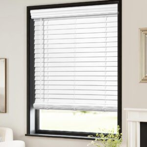 LazBlinds 2-inch Cordless Faux Wood Blinds with Royal Valance, Room Darkening Horizontal Window Blinds, Inside Mount Blinds for Windows - Actual Blinds Size: 70.5'' W x 72'' H - White