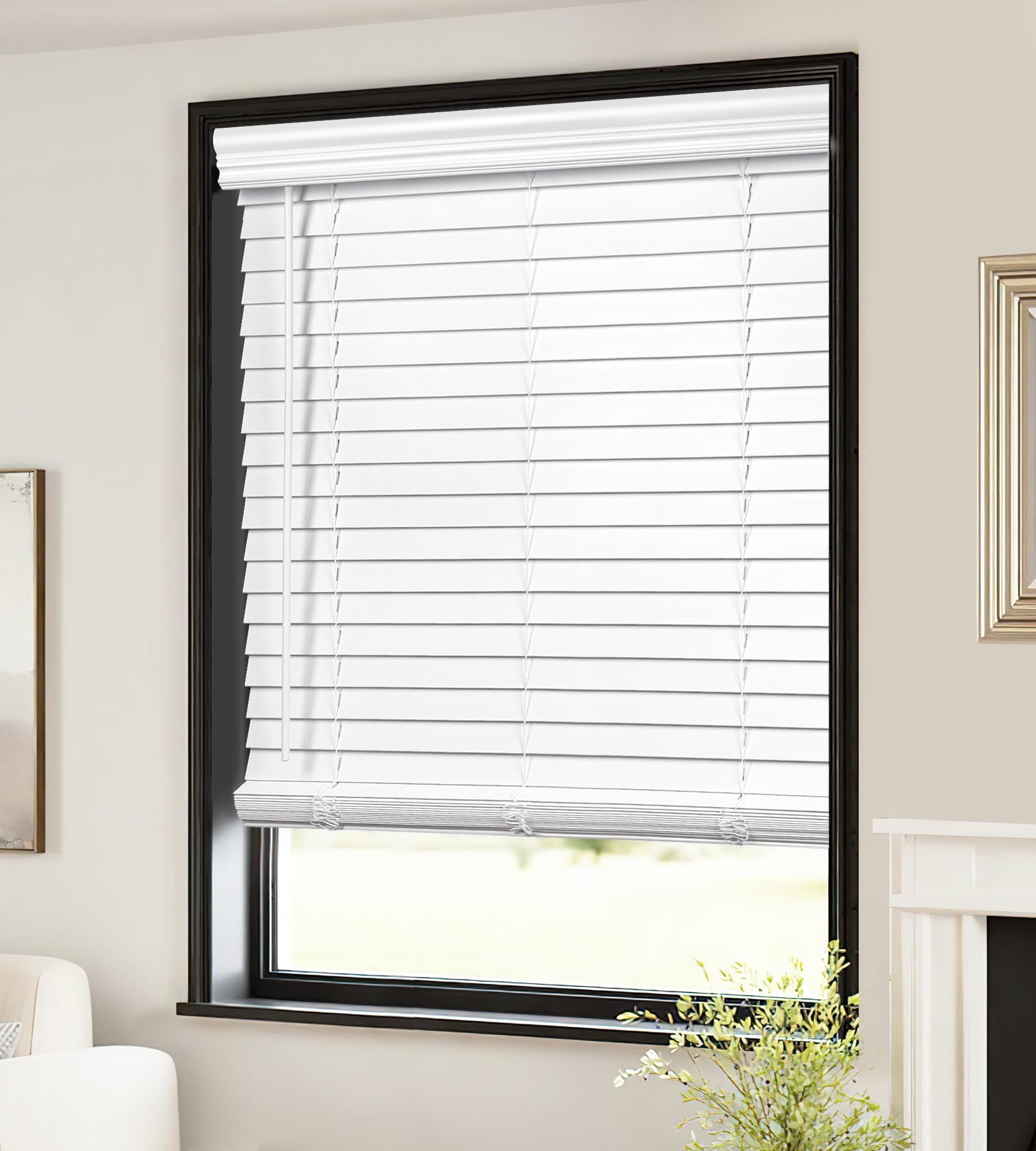 LazBlinds 2-inch Cordless Faux Wood Blinds with Royal Valance, Room Darkening Horizontal Window Blinds, Inside Mount Blinds for Windows - Actual Blinds Size: 70.5'' W x 72'' H - White