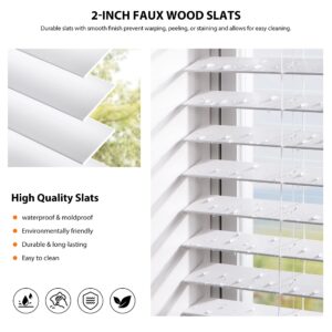 LazBlinds 2-inch Cordless Faux Wood Blinds with Royal Valance, Room Darkening Horizontal Window Blinds, Inside Mount Blinds for Windows - Actual Blinds Size: 70.5'' W x 72'' H - White