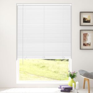 kco mini blinds for windows cordless horizontal window blinds and shades, vinyl venetian blinds anti-uv waterproof light adjustment mini blinds, 18" w x 64" l, white