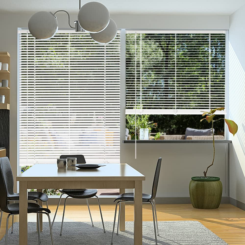 KCO Mini Blinds for Windows Cordless Horizontal Window Blinds and Shades, Vinyl Venetian Blinds Anti-UV Waterproof Light Adjustment Mini Blinds, 18" W x 64" L, White