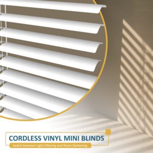 KCO Mini Blinds for Windows Cordless Horizontal Window Blinds and Shades, Vinyl Venetian Blinds Anti-UV Waterproof Light Adjustment Mini Blinds, 18" W x 64" L, White