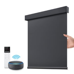 zstarr motorized smart blind for window with remote control, automatic blackout roller shade customizable size,with valance child safety rechargeable battery blinds (full blackout black)