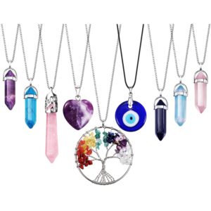 9 PCS Evil Eye Necklace Pendant for Women MenCrystal Heart Tree of Life lucky Stone Necklace Jewelry Set