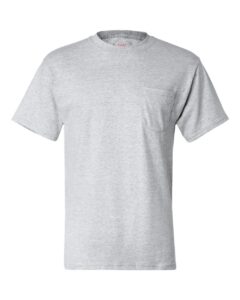 hanes beefy-t adult pocket t-shirt grey l