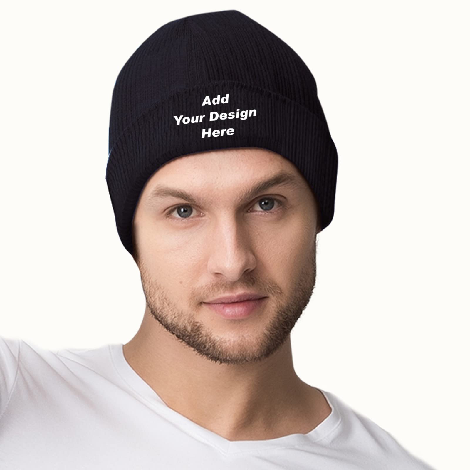 Custom Beanie Hat Personalized Text & Photo & Logo Knit Cuffed Beanie for Men Women