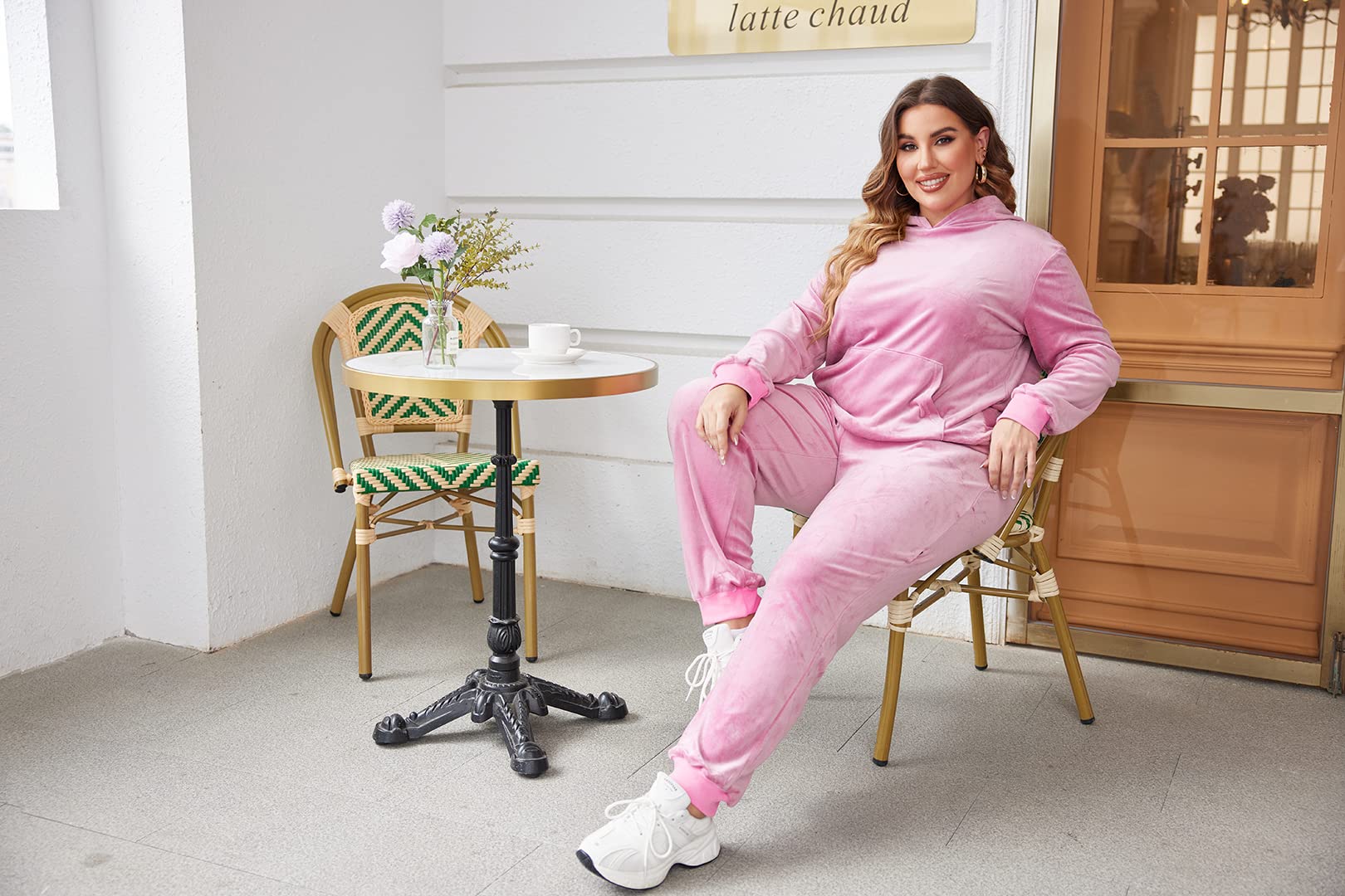 IN'VOLAND Plus Size Sweatsuits Set Long Sleeve Tracksuit Pullover Hoodie and Sweatpants Velvet Jogging Set with Pockets 3X