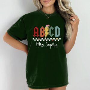 Personalized Rock ABCD Shirt - Retro Custom Teacher Name ABCD T-Shirt, Back to School Gift XL Ash