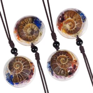 Nupuyai Ammonite Fossil Stone Pendant Necklace for Women Men, Snail Chakra Crystal Jewelry Adjustable Braided Cord 18"-30"