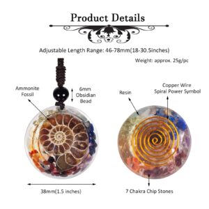 Nupuyai Ammonite Fossil Stone Pendant Necklace for Women Men, Snail Chakra Crystal Jewelry Adjustable Braided Cord 18"-30"