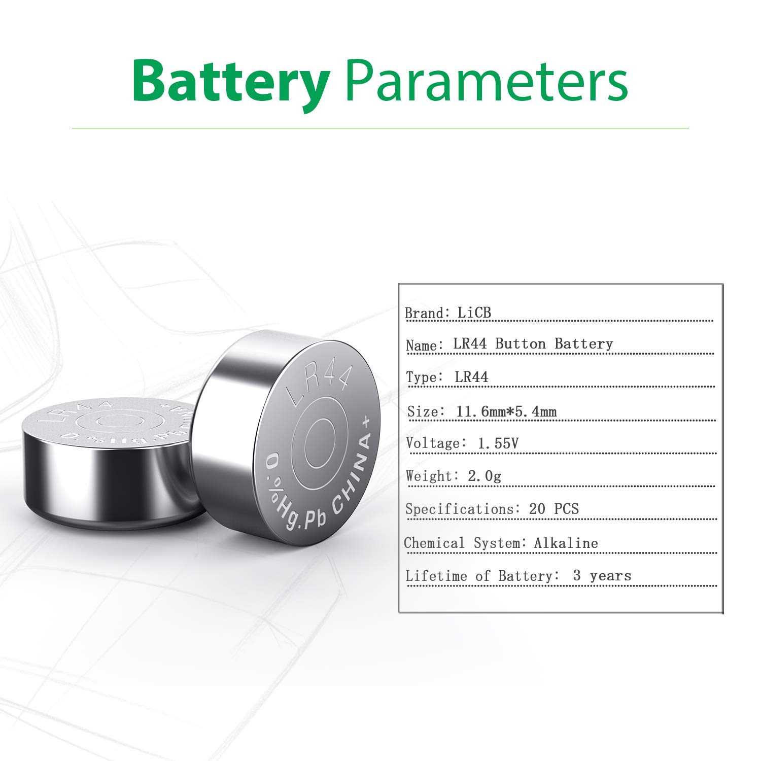 LiCB 20 Pack LR44 AG13 357 303 SR44 Battery 1.5V Button Coin Cell Batteries