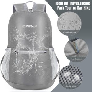 ZOMAKE Ultra Lightweight Hiking Backpack 20L - Packable Small Backpacks Water Resistant Daypack for Women Men(Silver Gray)