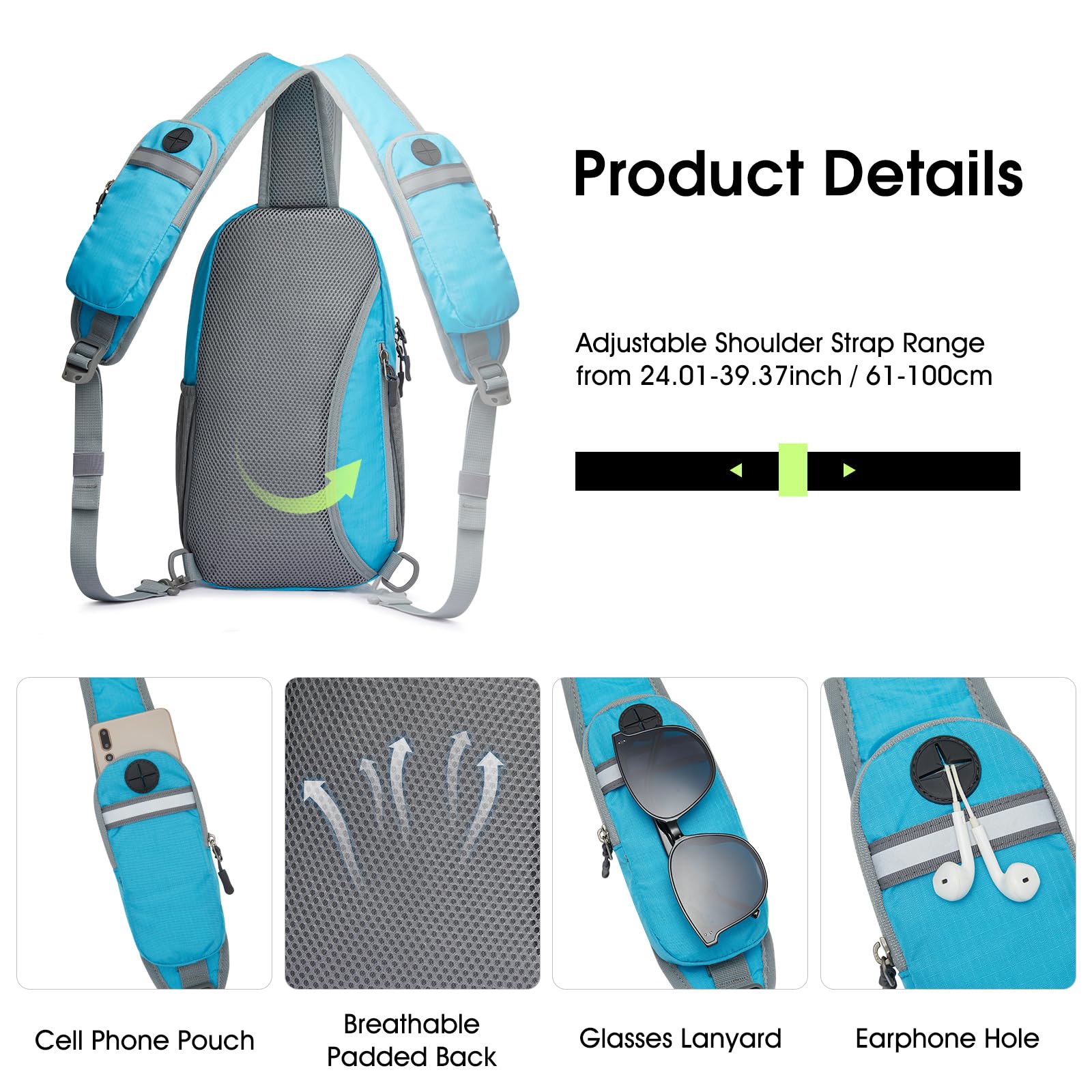 G4Free Sling Bag Backpack RFID Blocking Crossbody with Front Pocket Hiking Daypack Outdoor Chest Bag for Women Men Blue