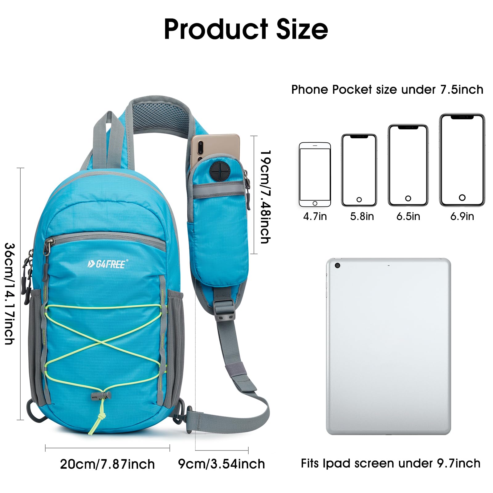 G4Free Sling Bag Backpack RFID Blocking Crossbody with Front Pocket Hiking Daypack Outdoor Chest Bag for Women Men Blue