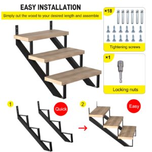 Doniks Steel Stair Step Riser -3 Step for Deck Height 27 Inches metal Stair Stringer Step Stringer support connector Frame hanger bracket