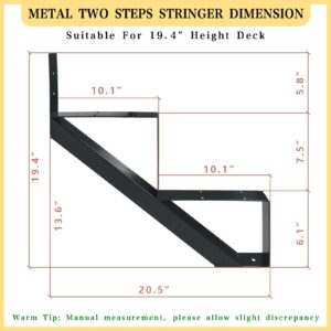 2 Packs metal stair step stringers, 2 step steel riser stringer for 19.4inch height deck(Matt black)