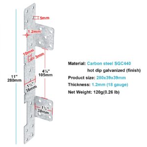 8 PCS Adjustable Stair-Stringer Connector, Tie Straps Bracket Galvanized Steel Deck Stair Stringer Connector(18 Gauge)