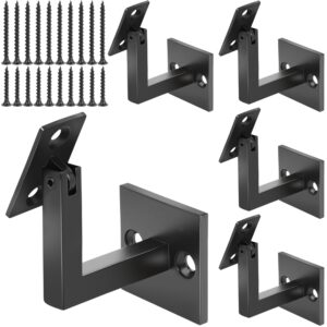 5 pack crystmetal 304 stainless steel adjustable swivel handrail bracket for staircase , square stair railing bracket (matte black)