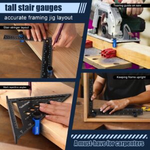 Cocowin Tall Stair Gauges for Framing Square with Holder and Carabiner Stair guages Knobs Tool for Circular Saw Metal Stair Stringer Layout Tool for Carpentry Squares Stair and Rafter Gauge Clamps