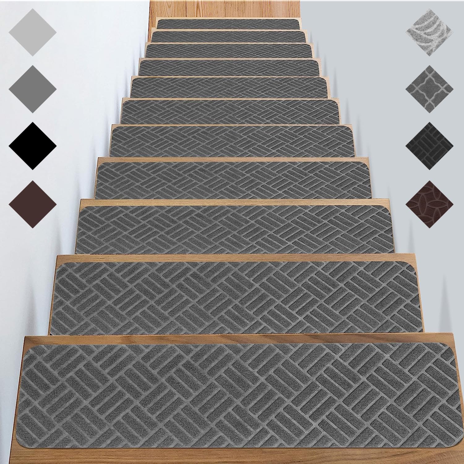 Stair Treads for Wooden Steps - Self Adhesive Indoor Stair Runner Rugs Cover Mat, 8"X30", Non Slip Stairs Carpet Tape Peel and Stick with Double Adhesive Tape Set of 15