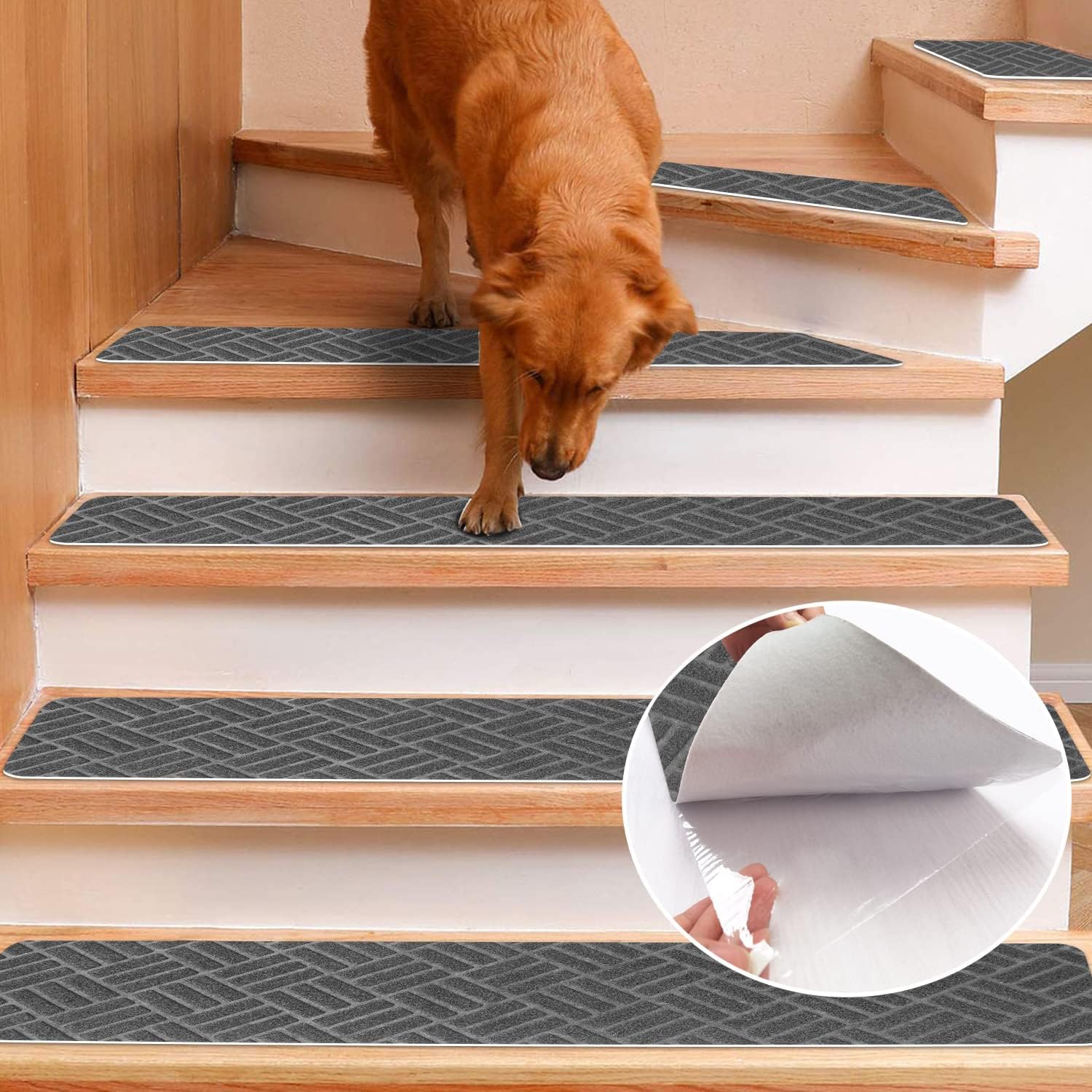 Stair Treads for Wooden Steps - Self Adhesive Indoor Stair Runner Rugs Cover Mat, 8"X30", Non Slip Stairs Carpet Tape Peel and Stick with Double Adhesive Tape Set of 15