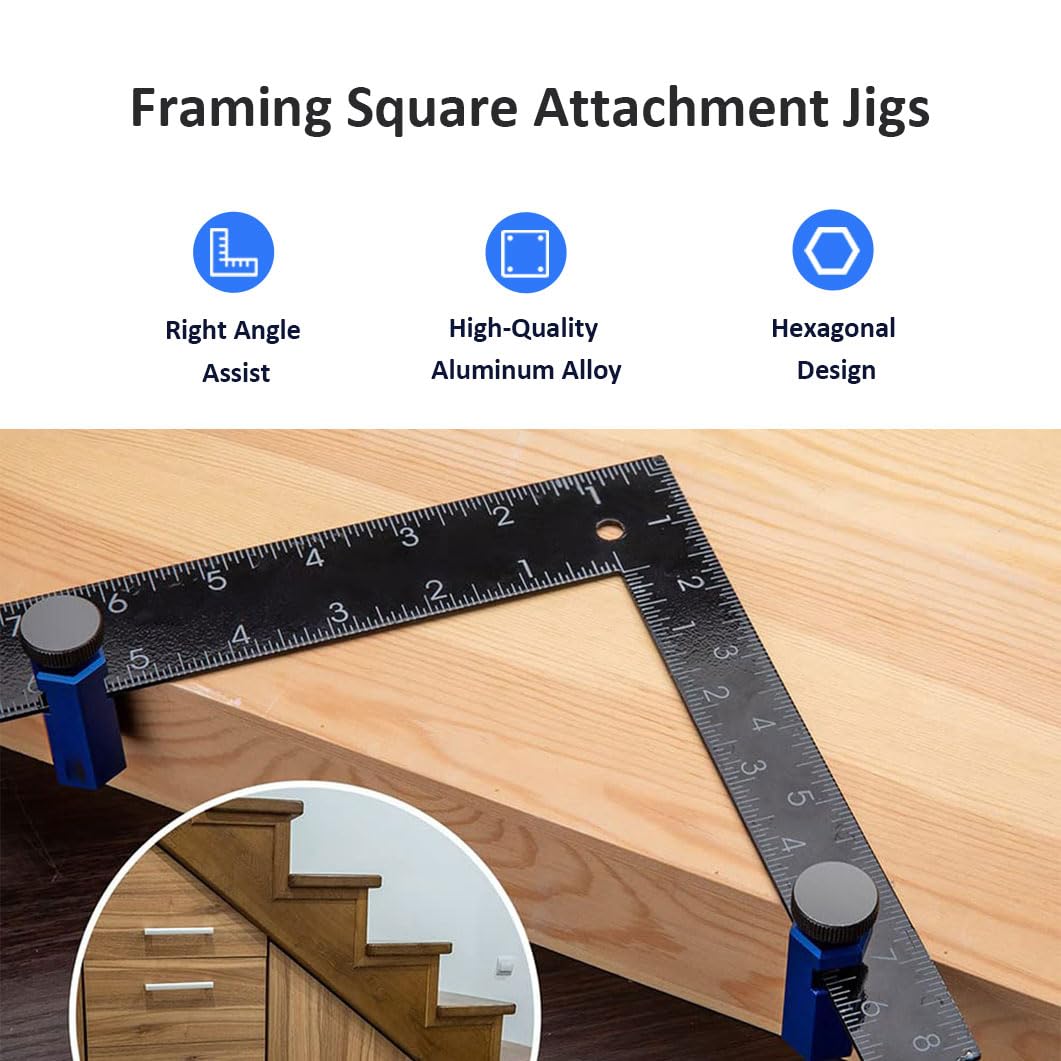 Gugxiom Stair Gauges for Framing Square, Tall Stair Gauges with Holder and Carabiner Stair Gauge, Aluminum Alloy Framing Square Framing Tools for Circular Saw Metal Stair