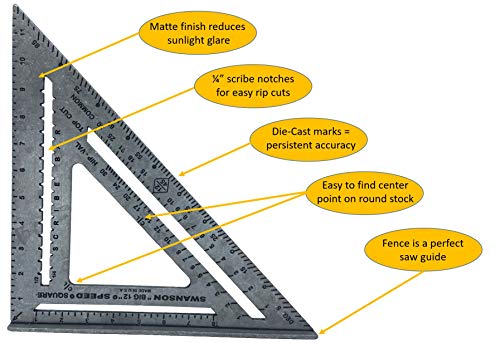 Swanson Tool Co S0107 "Big 12" 12-Inch Speed Square Layout Tool with Blue Book