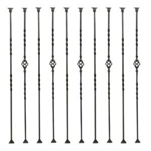 1/2 inch wrought iron balusters 1/2" x 44" hollow single basket black iron spindles double twist square metal balusters stair satin black railing with adjustable iron baluster swivel shoes set of 10