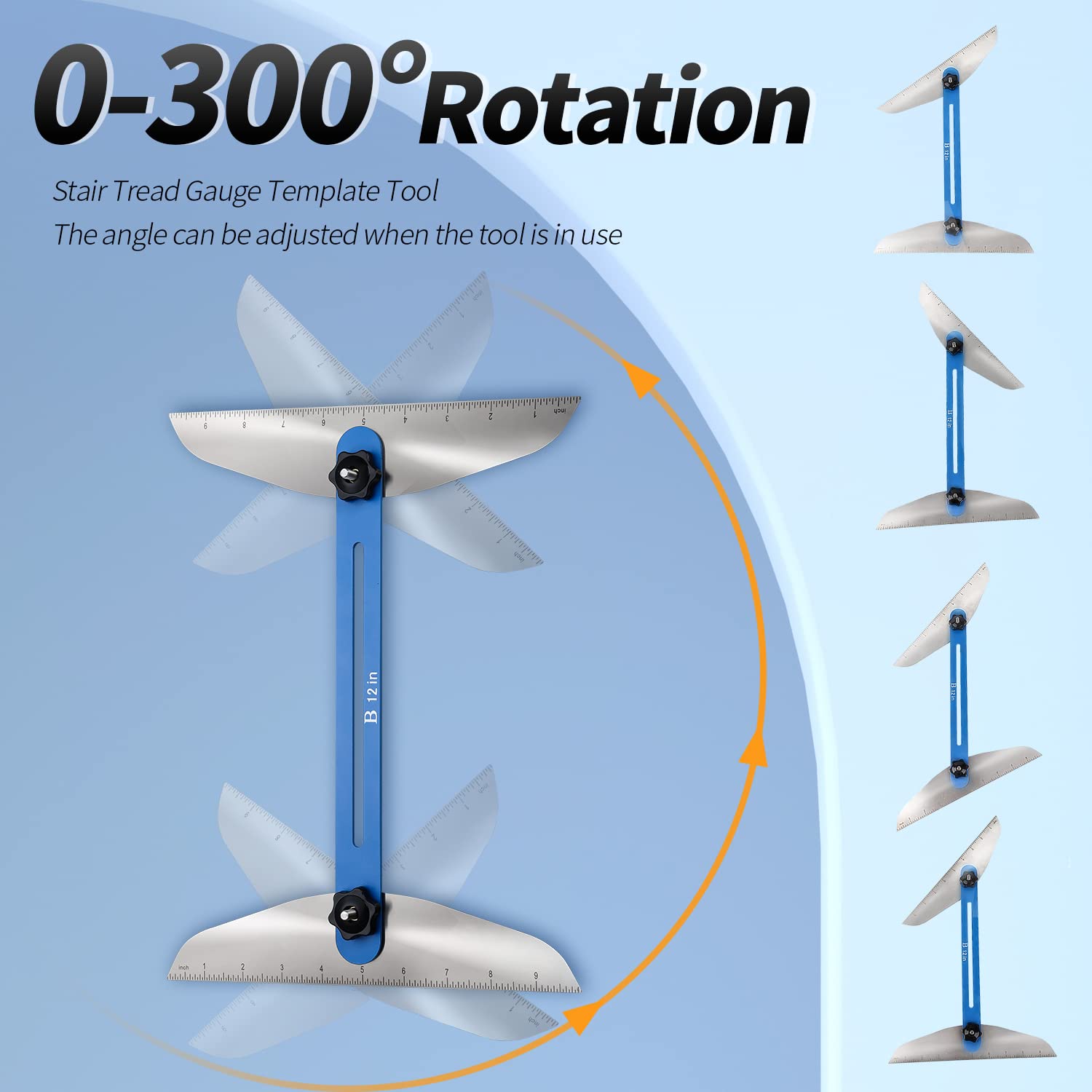 Wondgo Stair Tread Gauge Template Tool - Solid Metal Stair Fixture for Precise Angle and Length Measurement, Suitable for Stairs, Risers, Shelves, and Shelf Marking Tools for Cutting Dry Walls (Blue).