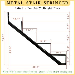 3 Packs metal stair step stringers, 4 step steel riser stringer for 34.7inch height deck(Matt black)