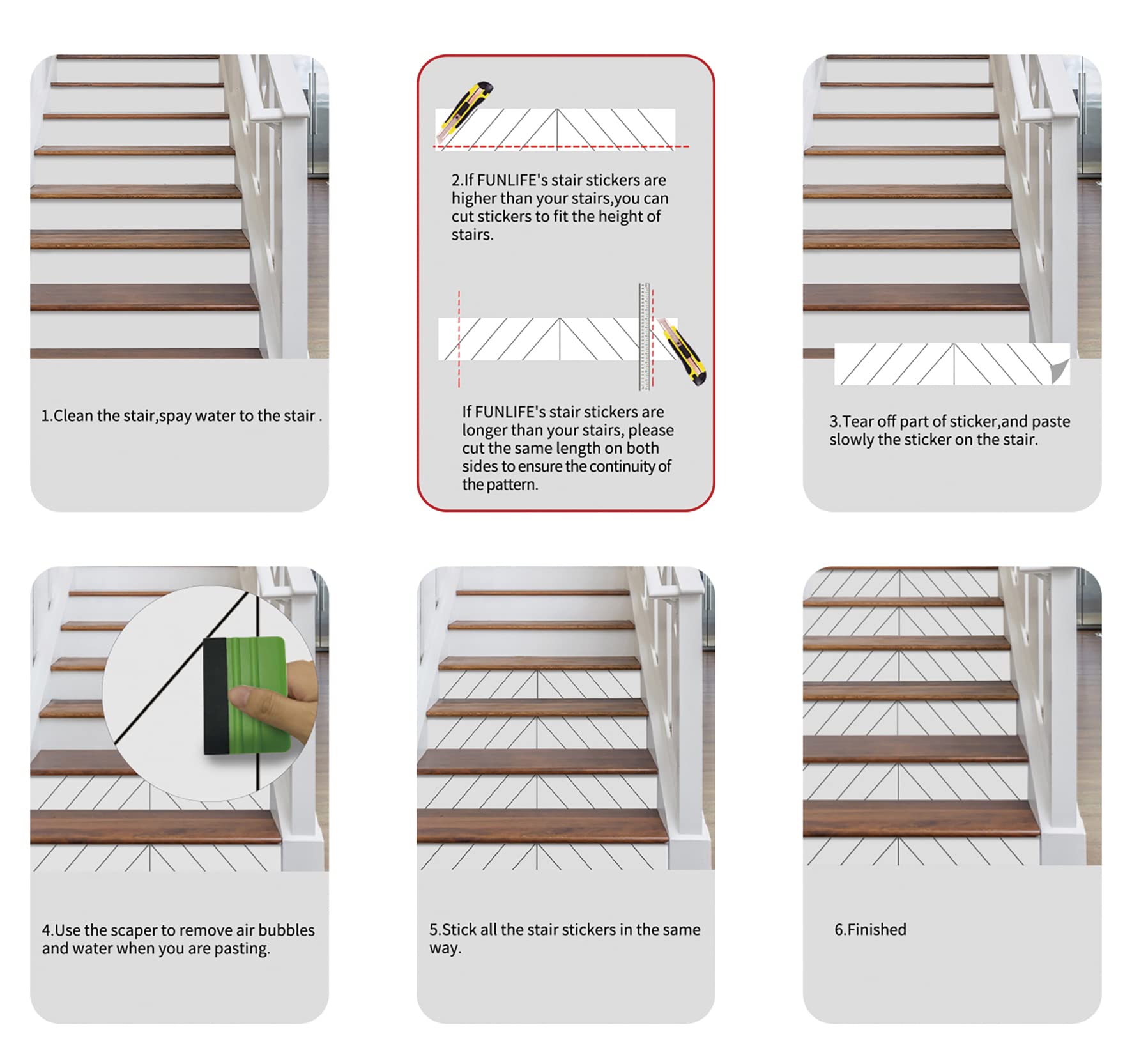 funlife 14Pcs Industrial Style Non-3D Peel and Stick Stair Riser Vinyl Stickers, Self-Adhesive Removable Staircase Riser Decals, 39.37"x7.09" Red and Gray Metal