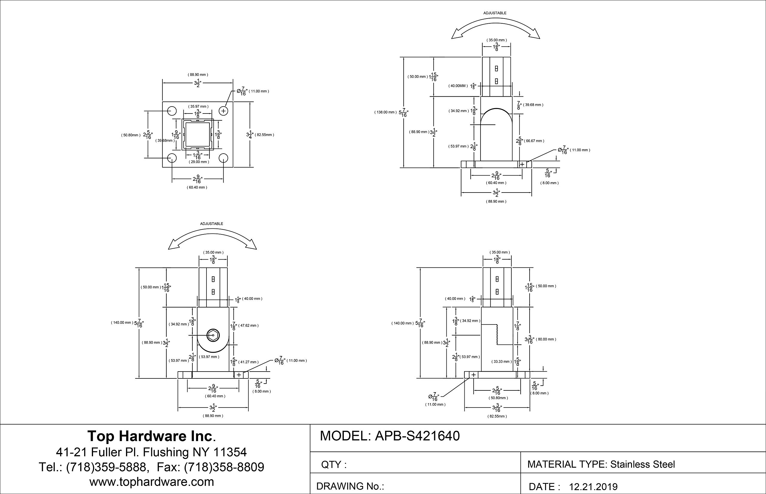 Stainless Steel Adjustable Stop Flange For Stairs Stringer Handrail Post Stainless Steel Systems (1-5/8" Square)