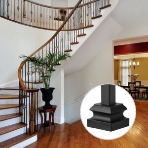 Iron Baluster Shoes Stair Flat Shoe with Screw for 1/2 Inch Square Scroll Basket Twist Knuckle Staircase Balusters Metal Spindle Railing, Satin Black (96 Pcs)