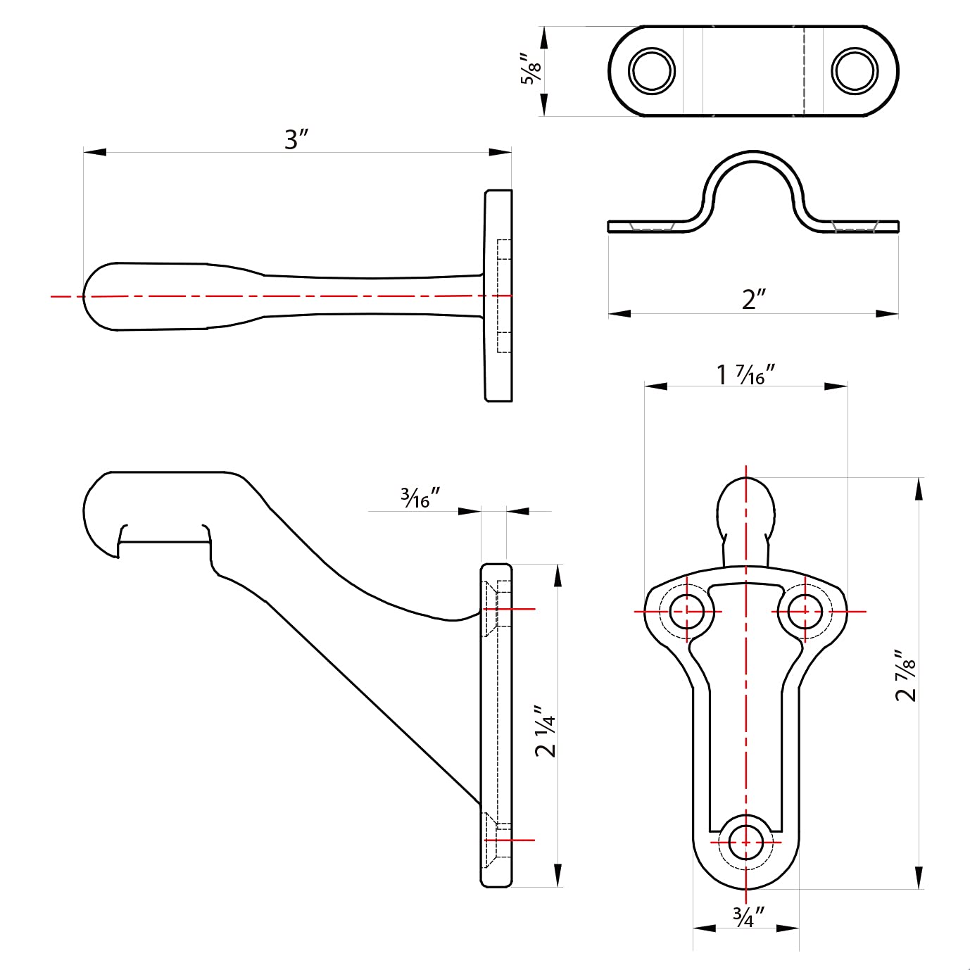 Triumph Hardware,3 Pack,3" Heavy Duty Handrail Bracket Brushed Nickel,stair railing bracket