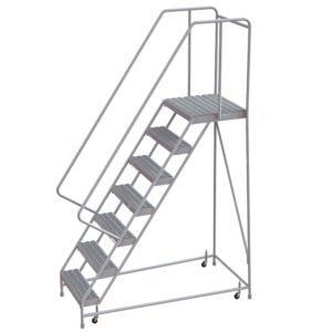 tri-arc wlar107245-d4 7-step, 21" deep top rolling ladder with handrails, 24" wide grip strut tread