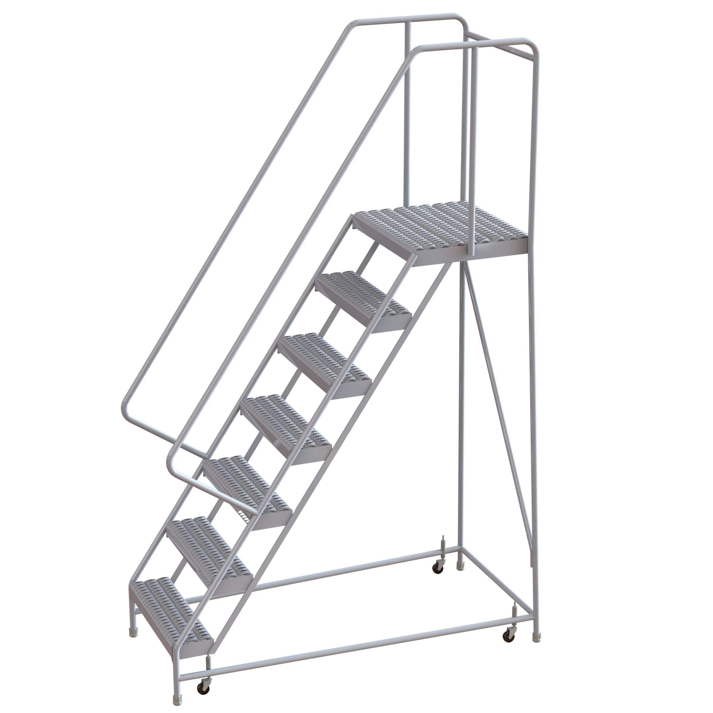 Tri-Arc WLAR107245-D4 7-Step, 21" Deep Top Rolling Ladder with Handrails, 24" Wide Grip Strut Tread