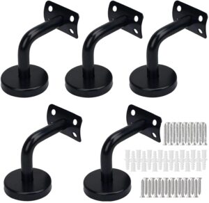 loeqian 5 pack black stainless steel handrail bracket, heavy duty staircase handrail brackets, stair railing brackets for handrail, hand rail mounting holders with mounting screws