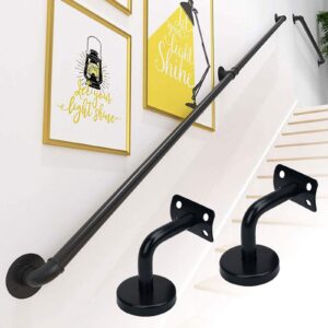 LOEQIAN 5 Pack Black Stainless Steel Handrail Bracket, Heavy Duty Staircase Handrail Brackets, Stair Railing Brackets for Handrail, Hand Rail Mounting Holders with Mounting Screws