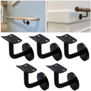 LOEQIAN 5 Pack Black Stainless Steel Handrail Bracket, Heavy Duty Staircase Handrail Brackets, Stair Railing Brackets for Handrail, Hand Rail Mounting Holders with Mounting Screws